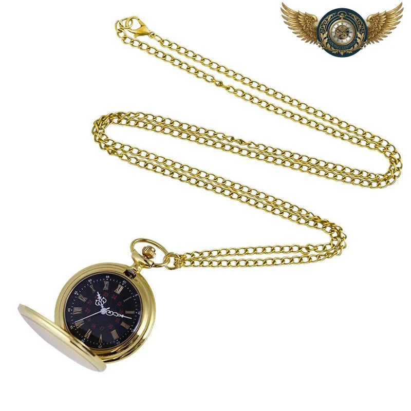 L'Élégant - Montre Gousset Chasseur Or & Cadran Noir Quartz - Vue 3 - Gousset-heritage