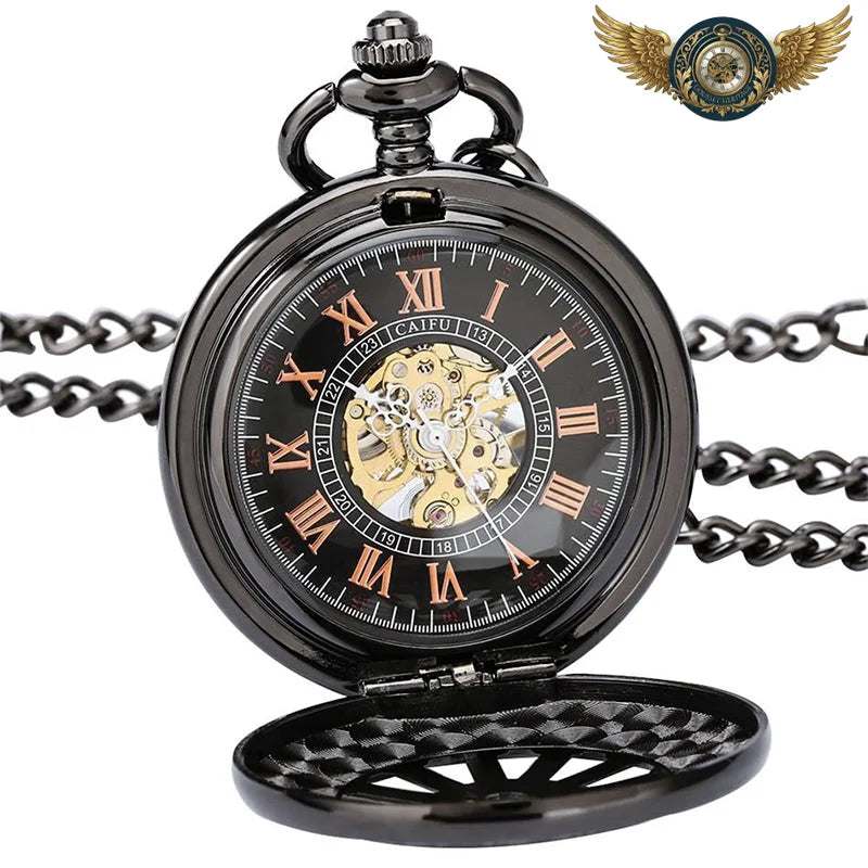 L'Engrenage Mystique - Montre de Poche Mécanique Noir Chasseur