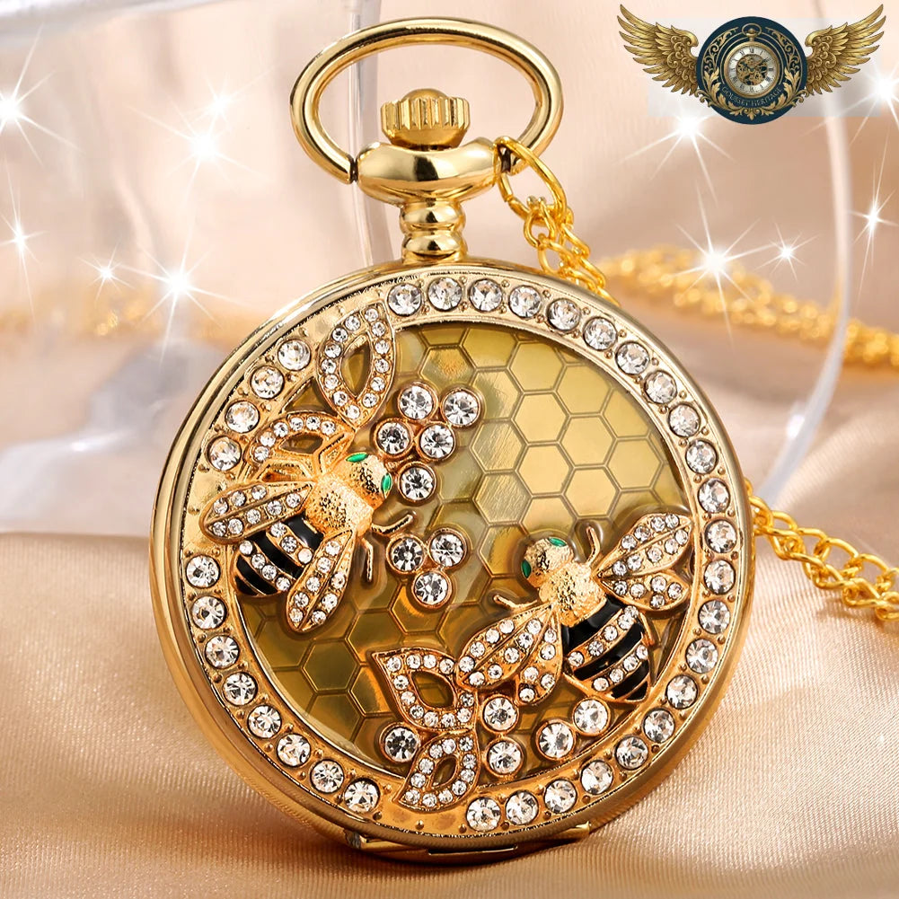 L'Envol Doré - Montre Sautoir Chasseur, Abeilles Cristaux - Vue 4 - Gousset-heritage