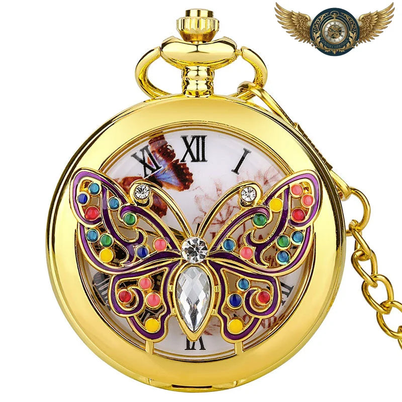 L'Envol Doré - Pendentif Gousset Demi-Chasseur Quartz Émaillé