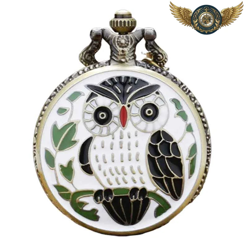 L'Érudite - Montre Pendentif Chouette Émaillée Bronze Antique