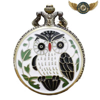 L'Érudite - Montre Pendentif Chouette Émaillée Bronze Antique - Gousset-heritage