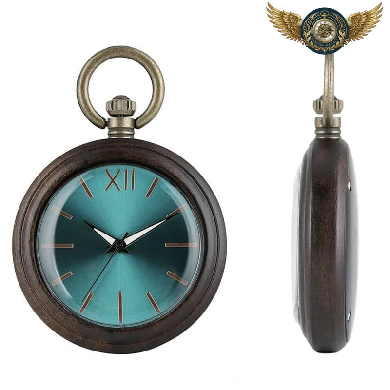 L'Esthète - Montre Gousset Bois Wengé Cadran Émeraude Quartz - Vue 4 - Gousset-heritage