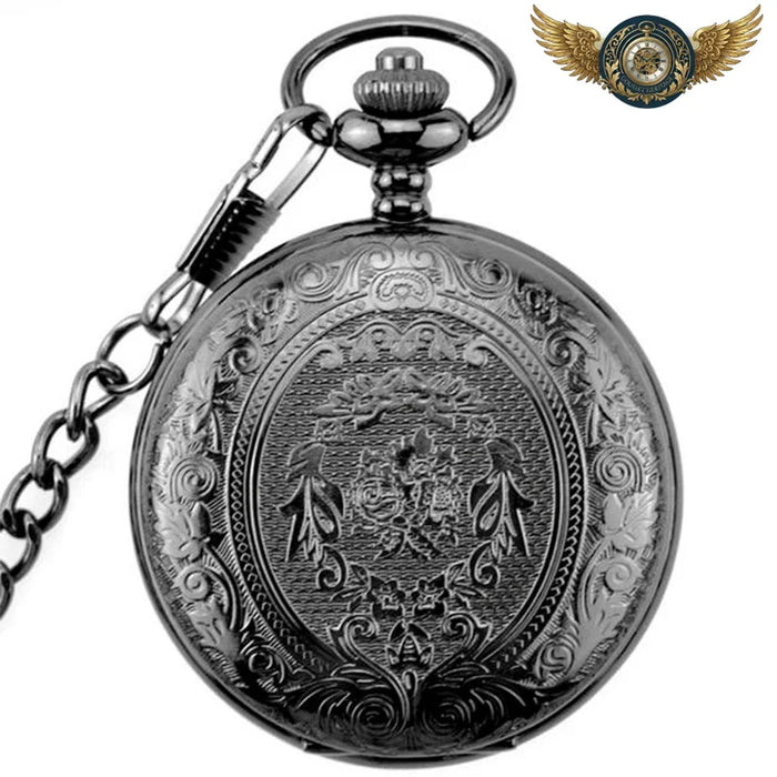 L'Esthète - Montre Gousset Chasseur Vintage Gravé | Mouvement Quartz - Noir - Gousset-heritage