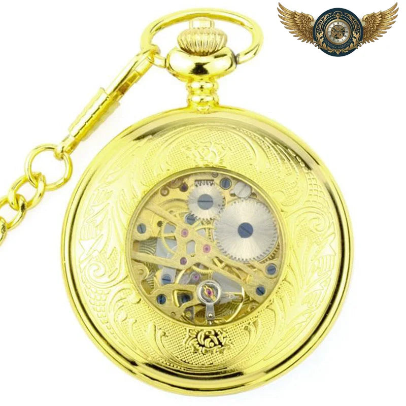 L'Esthète - Montre Gousset Mécanique Chasseur Doré Squelettée - Vue 3 - Gousset-heritage