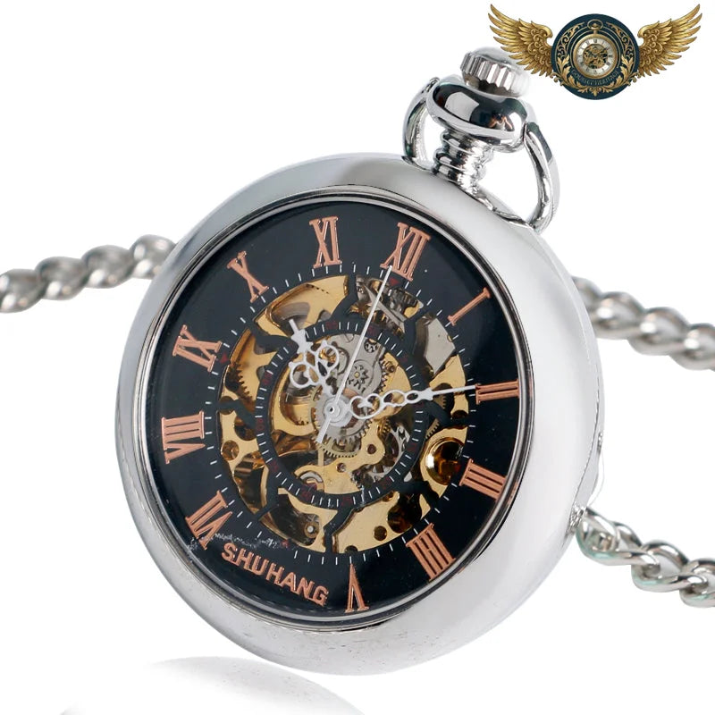 L'Esthète - Montre Gousset Mécanique Squelette Acier Poli