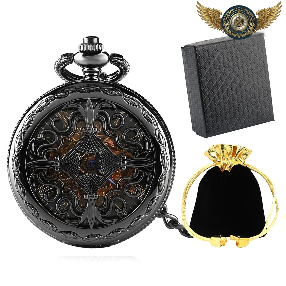 L'Explorateur | Montre Gousset Mécanique Squelette Ajourée - Noir - Gousset-heritage