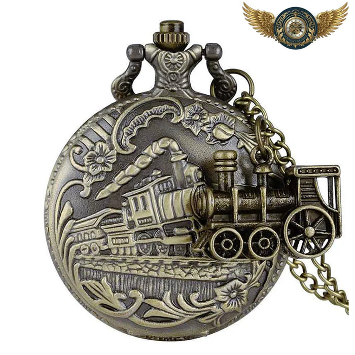 L'Express - Montre Pendentif Steampunk Bronze Clapet Locomotive - Vue 1 - Gousset-heritage
