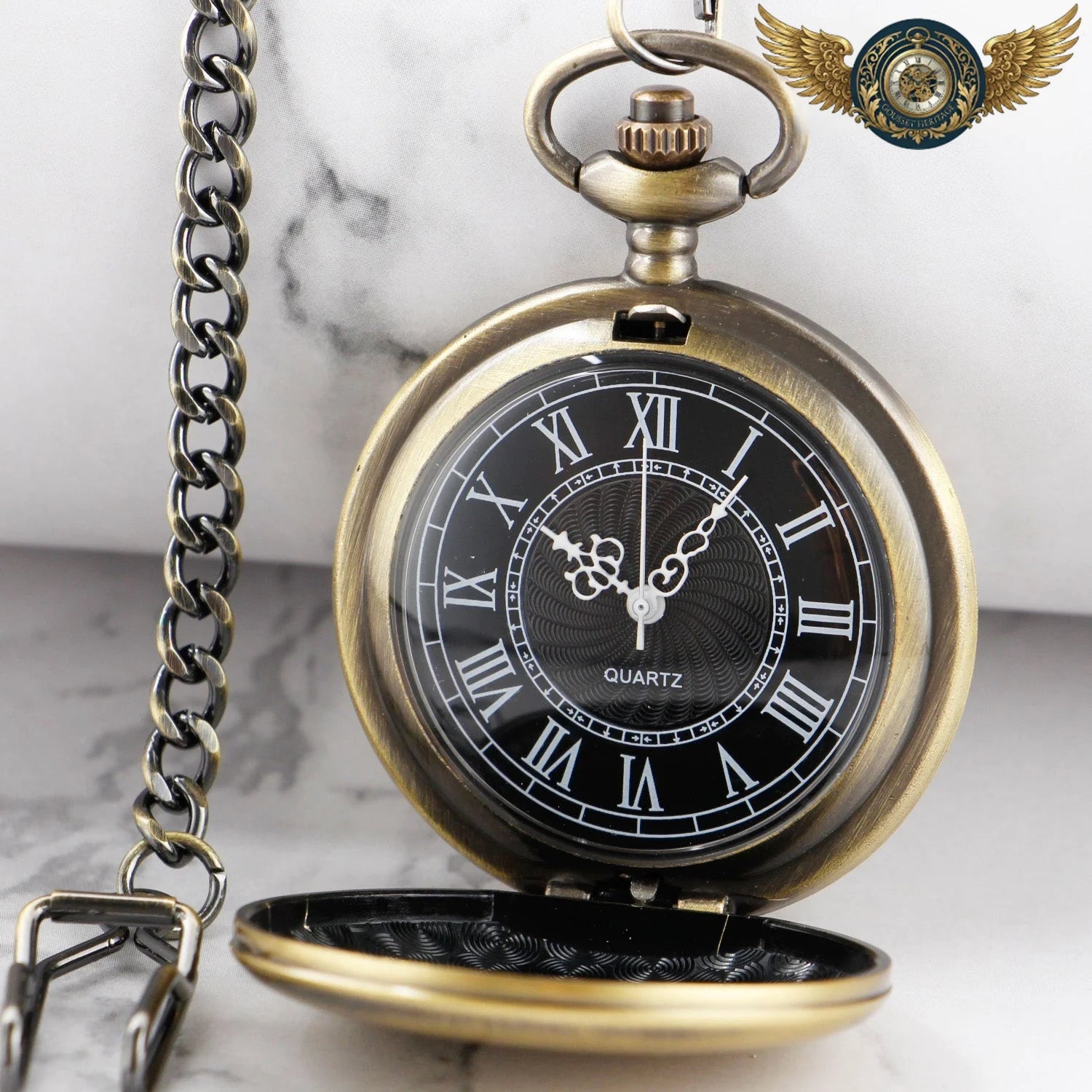 L'Héritage - Montre Gousset Chasseur à Quartz et Cadran Romain - Vue 3 - Gousset-heritage