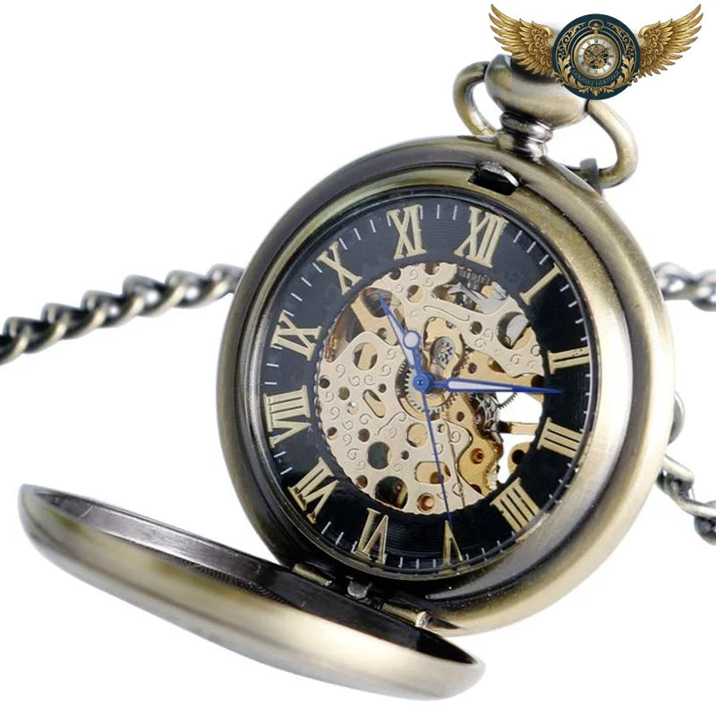 L'Héritage - Montre Gousset Mécanique Squelette Bronze Gravé