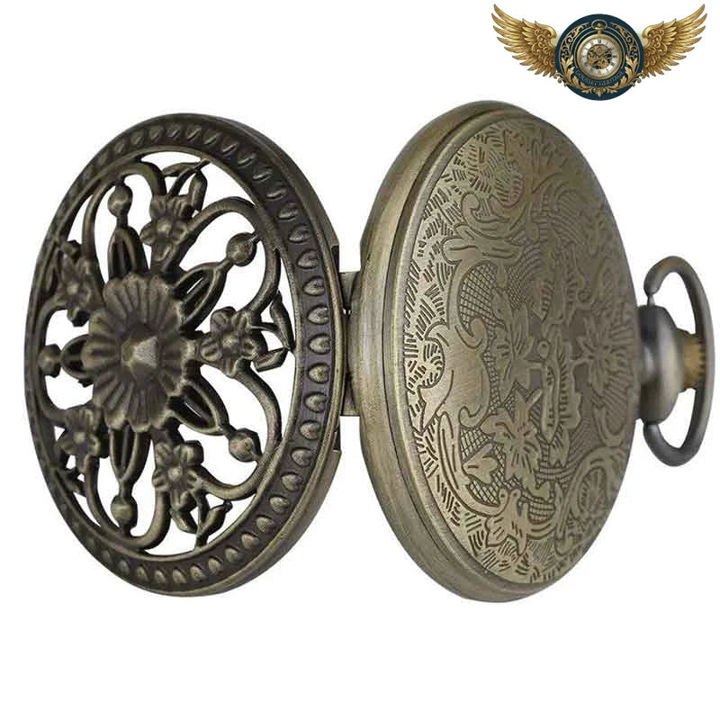 L'Héritage Floral – Montre Pendentif Bronze à Clapet Sculpté Quartz - Vue 4 - Gousset-heritage