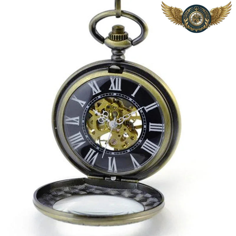 L'Héritage – Montre Gousset Squelette Bronze Remontage Manuel - Chaine collier (80 cm) - Gousset-heritage