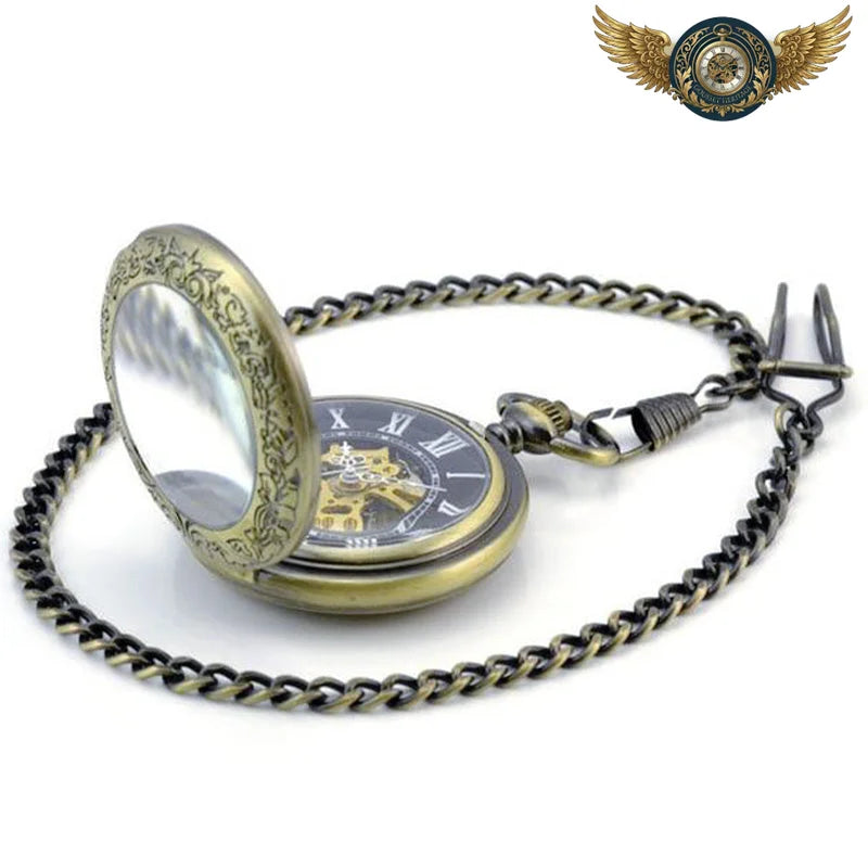 L'Héritage – Montre Gousset Squelette Bronze Remontage Manuel - Chaine Glissière de ceinture (37 cm) - Gousset-heritage