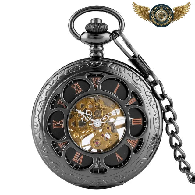 L'Horloger Steampunk - Montre Gousset Squelette Mécanique 45mm - Noir - Gousset-heritage