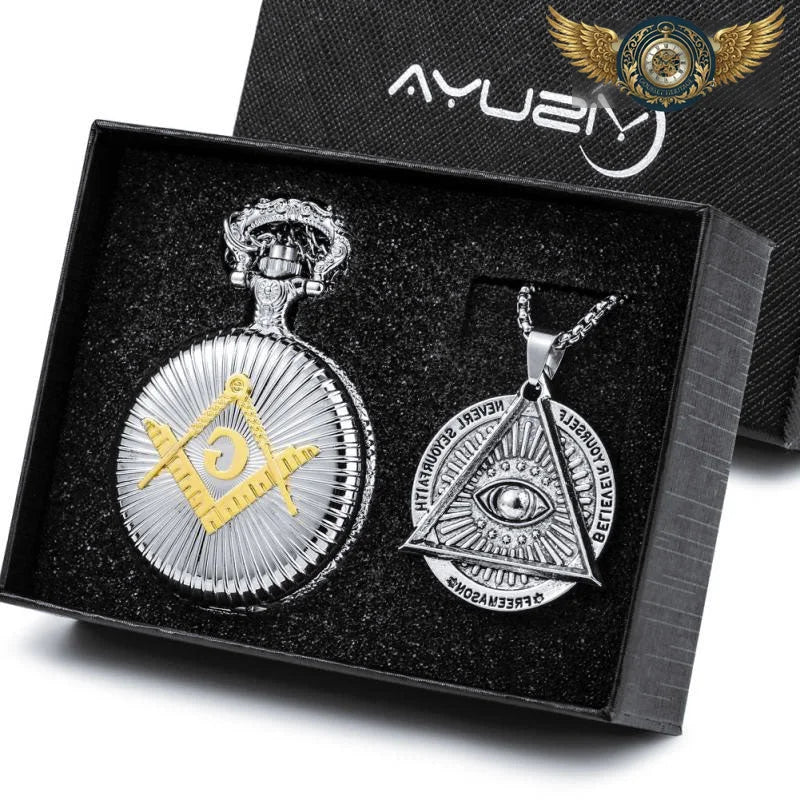 L'Initié – Montre de Poche Chasseur Quartz Bicolore Symbolique