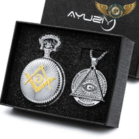 L'Initié – Montre de Poche Chasseur Quartz Bicolore Symbolique - modèle Argent - Gousset-heritage