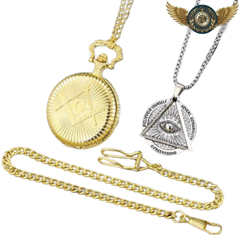 L'Initié – Montre de Poche Chasseur Quartz Bicolore Symbolique - Vue 3 - Gousset-heritage