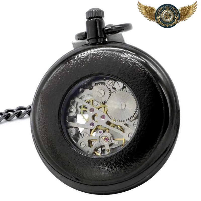 L'Obscur - Montre de Poche Mécanique Noir Mat Squelette - Vue 2 - Gousset-heritage