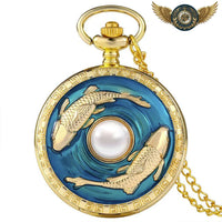 L'Océanide - Montre Pendentif Dorée Émail Bleu et Perle Nacrée - Gousset-heritage