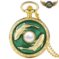 L'Océanide - Montre Pendentif Dorée Émail Bleu et Perle Nacrée - modèle Carpe - Gousset-heritage