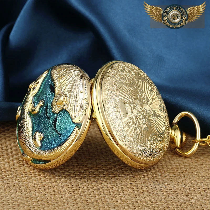 L'Océanide - Montre Pendentif Dorée Émail Bleu et Perle Nacrée - Vue 4 - Gousset-heritage