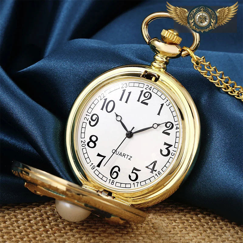 L'Océanide - Montre Pendentif Dorée Émail Bleu et Perle Nacrée - Vue 6 - Gousset-heritage