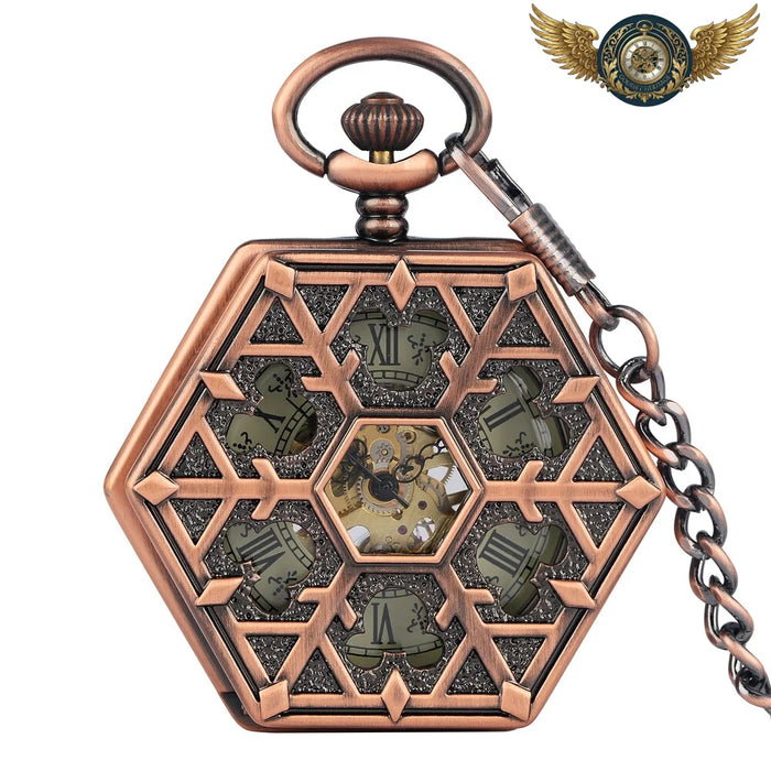 L'Octave | Montre Gousset Mécanique Cuivrée Octogonale Squelette - Cuivré - Gousset-heritage