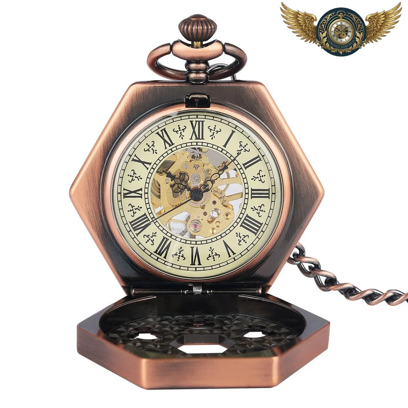 L'Octave | Montre Gousset Mécanique Cuivrée Octogonale Squelette