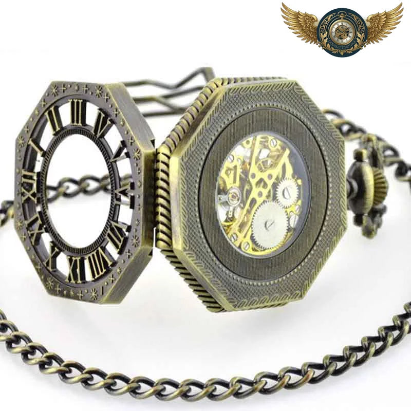 L'Octogonale - Montre Gousset Squelette Bronze Steampunk - Vue 2 - Gousset-heritage