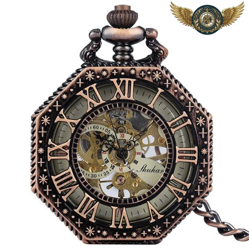 L'Octogonale | Montre Gousset Mécanique Double Vue Steampunk - Cuivre - Gousset-heritage