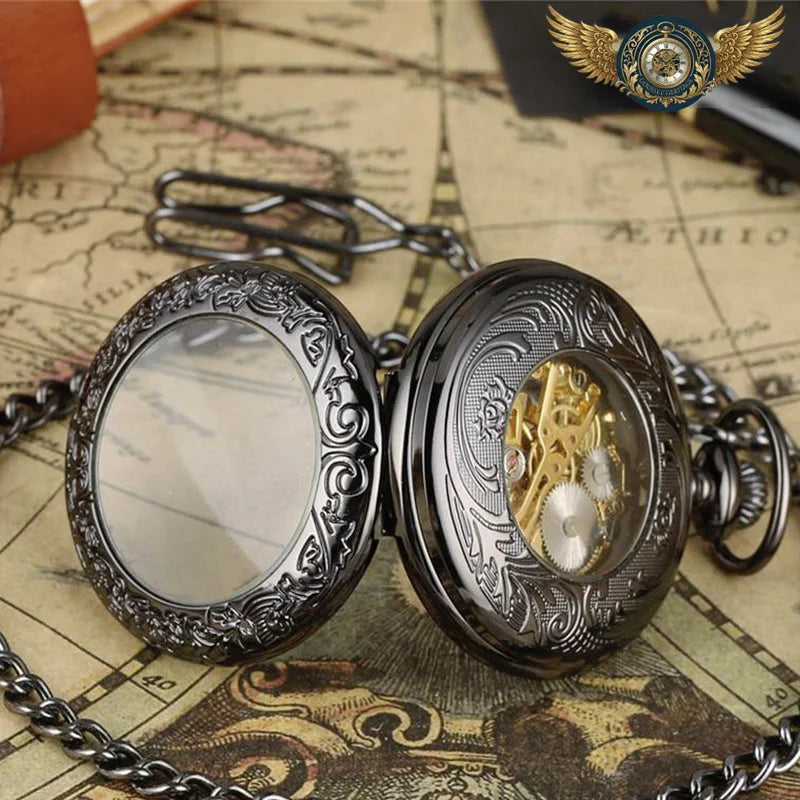 L'Ombre - Montre Gousset Demi-Chasseur Squelette Noir Orné - Vue 12 - Gousset-heritage