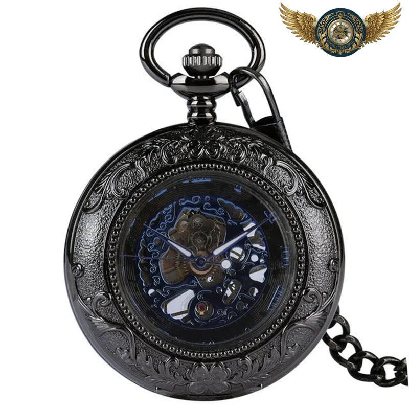 L'Ombre - Montre Gousset Demi-Chasseur Squelette Noir Orné - Vue 2 - Gousset-heritage
