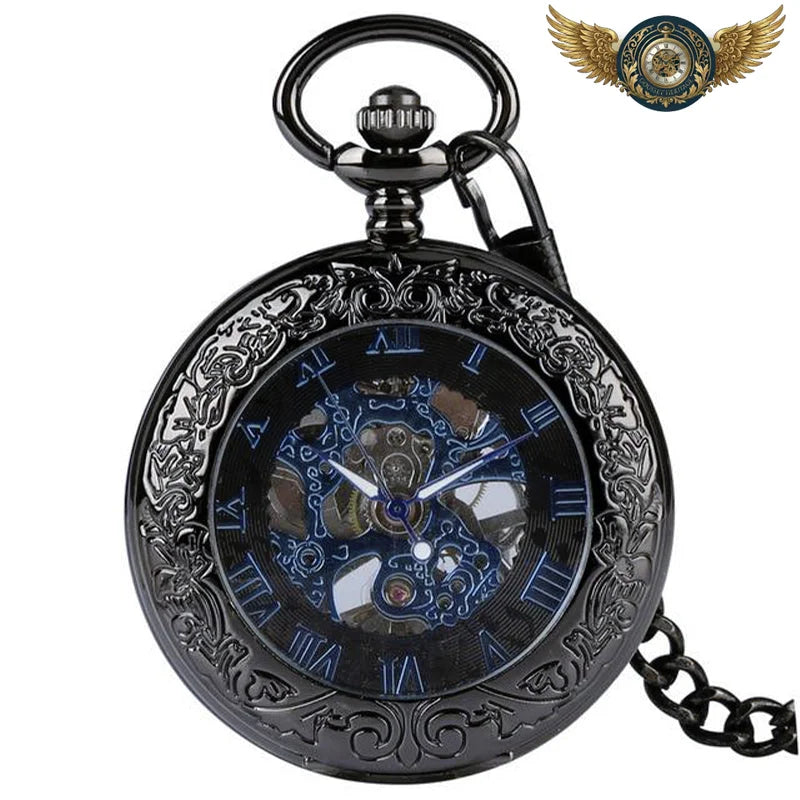 L'Ombre - Montre Gousset Demi-Chasseur Squelette Noir Orné - Vue 3 - Gousset-heritage