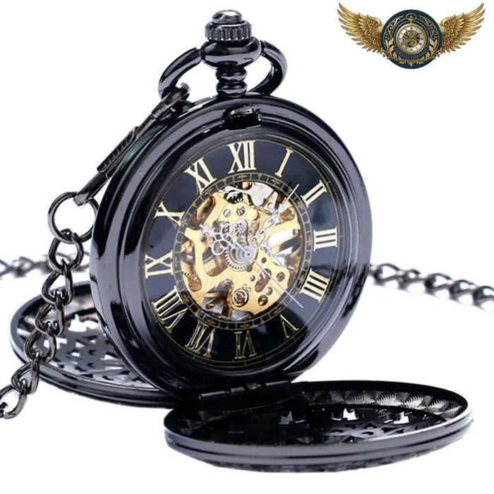 L'Ombre - Montre Gousset Mécanique Squelette Noir Ajouré - Vue 1 - Gousset-heritage