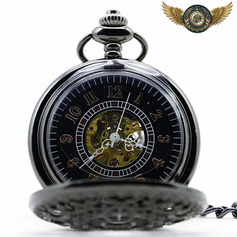 L'Ombre - Montre Gousset Squelette Chasseur Noir Mécanique