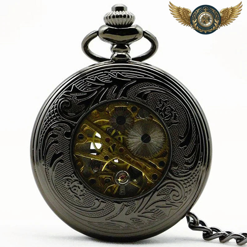 L'Ombre - Montre Gousset Squelette Chasseur Noir Mécanique - Vue 4 - Gousset-heritage