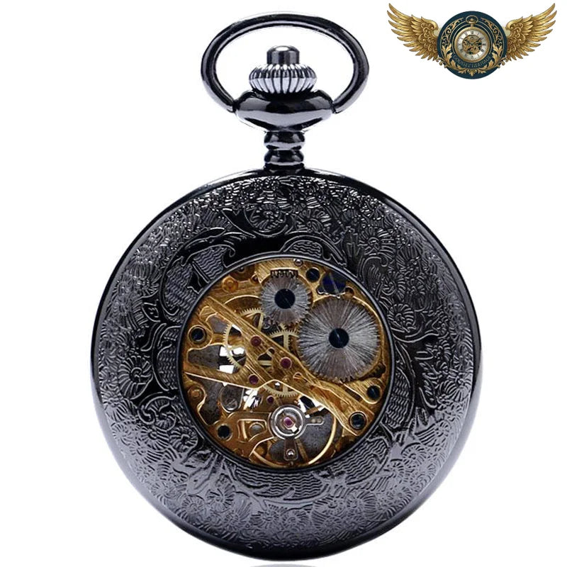 L'Ombre - Montre Gousset Squelette Mécanique Chasseur Noir