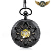 L'Ombre - Montre Gousset Squelette Noir Chasseur Ajouré - Chaine pour collier (80 cm) - Gousset-heritage