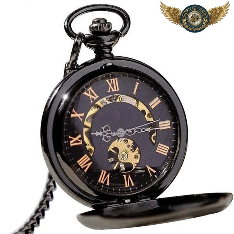 L'Ombre - Montre de poche mécanique Chasseur Noir Néo-Victorien
