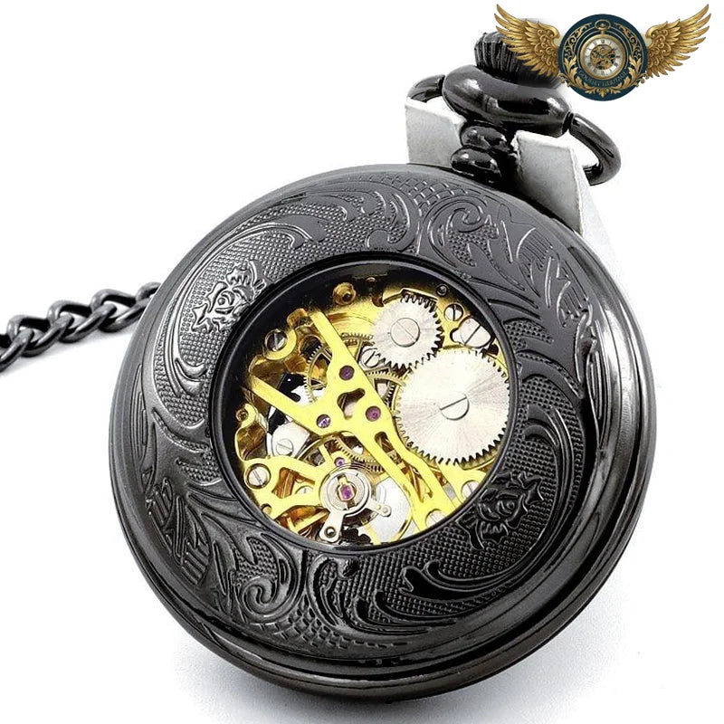 L'Ombre - Montre de poche mécanique Chasseur Noir Néo-Victorien - Vue 3 - Gousset-heritage