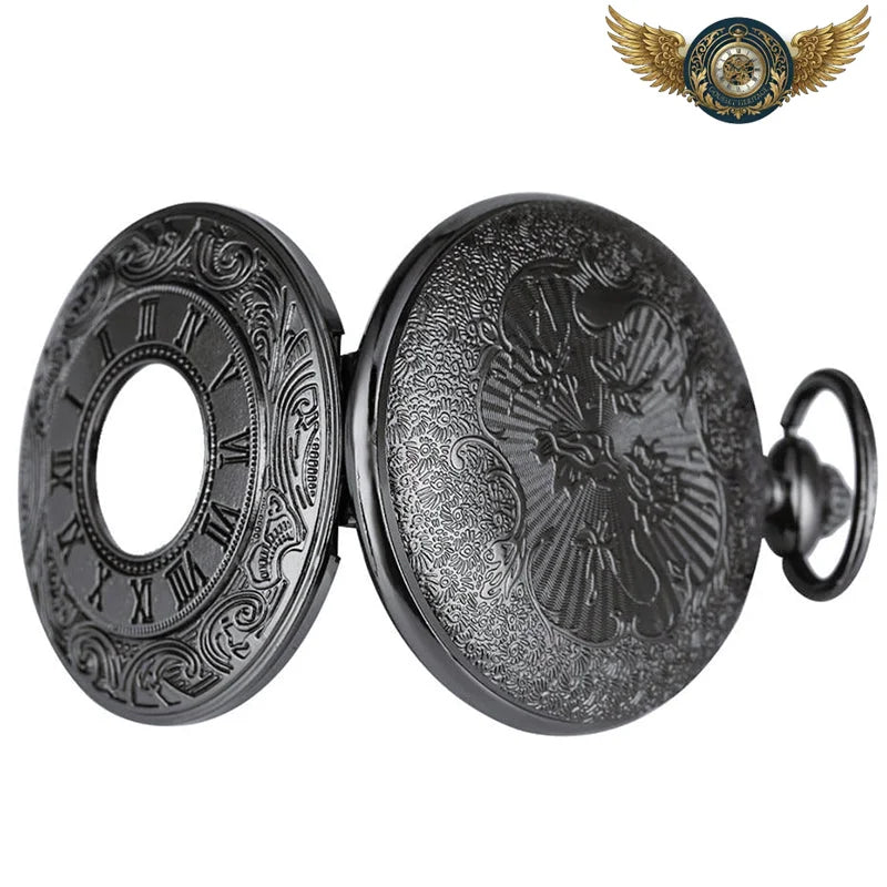 L'Ombre Baroque - Montre Gousset Demi-Chasseur PVD Noir Quartz - Vue 2 - Gousset-heritage