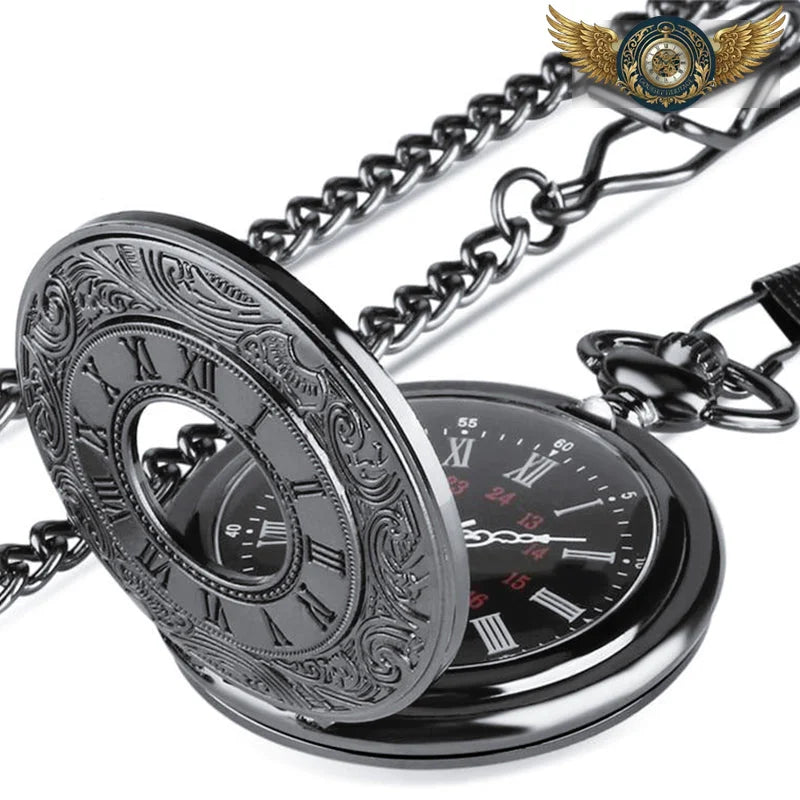 L'Ombre Baroque - Montre Gousset Demi-Chasseur PVD Noir Quartz - Vue 3 - Gousset-heritage