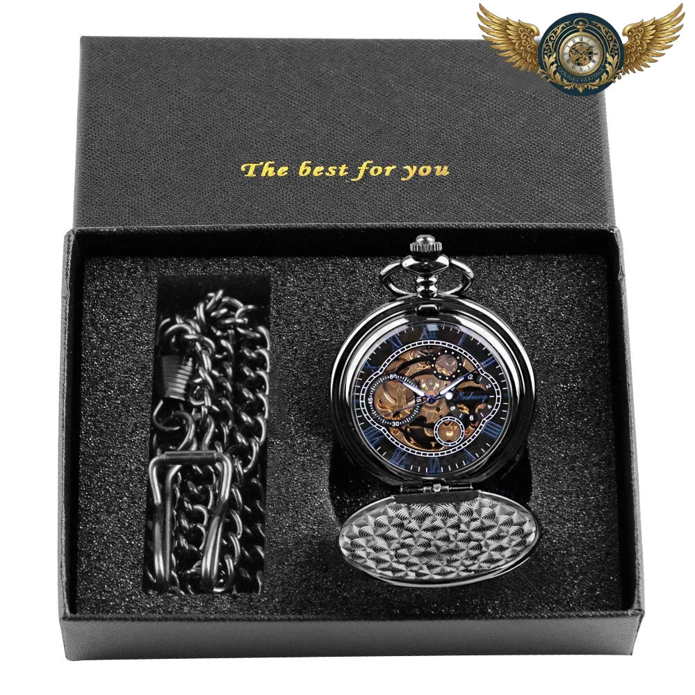 L'Ombre Bleue - Montre Gousset Double-Chasseur Squelette Noir - Default Title - Gousset-heritage
