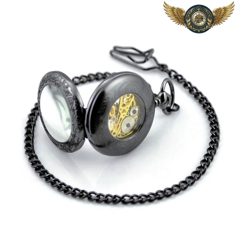 L'Ombre Dorée - Montre Gousset Squelette Mécanique Gunmetal - Chaine Glissière de ceinture (37.5 cm) - Gousset-heritage