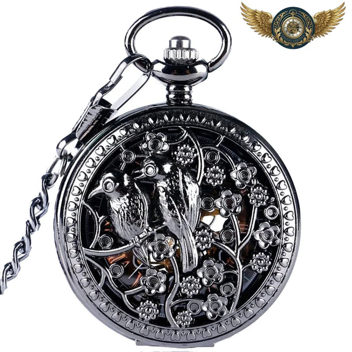 L'Ombre Fleurie - Montre Gousset Mécanique Squelette Anthracite - Noir - Gousset-heritage