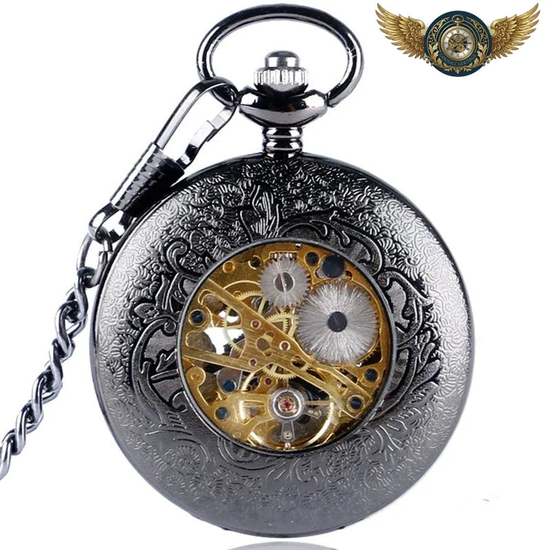 L'Ombre Fleurie - Montre Gousset Mécanique Squelette Anthracite - Vue 2 - Gousset-heritage