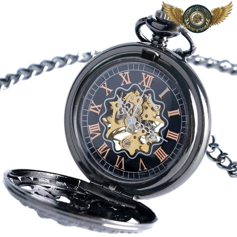 L'Ombre Fleurie - Montre Gousset Mécanique Squelette Anthracite - Vue 3 - Gousset-heritage