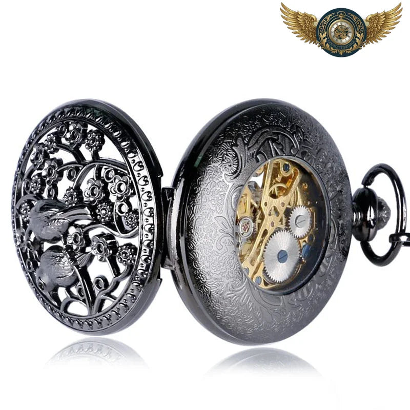 L'Ombre Fleurie - Montre Gousset Mécanique Squelette Anthracite - Vue 5 - Gousset-heritage