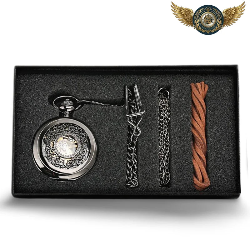 L'Ombre Gravée - Montre Gousset Mécanique Squelette Noir Chasseur - Vue 11 - Gousset-heritage