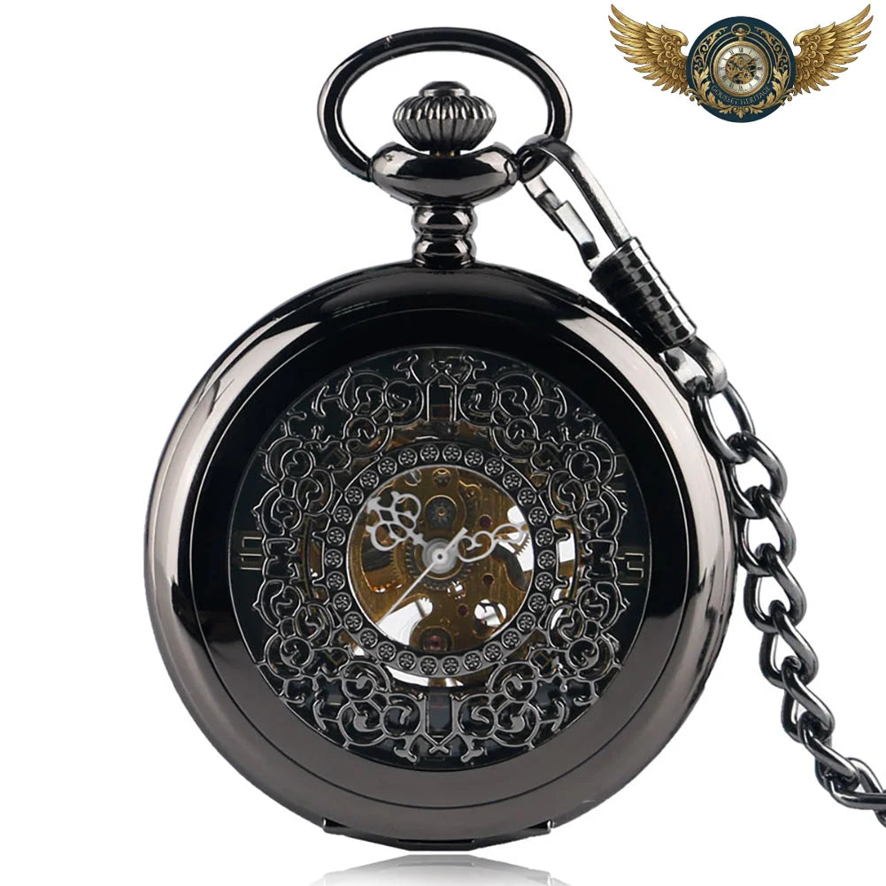 L'Ombre Gravée - Montre Gousset Mécanique Squelette Noir Chasseur - Vue 12 - Gousset-heritage